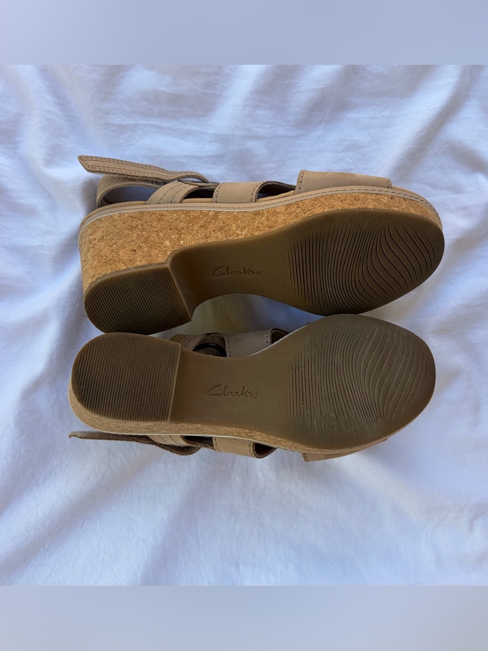 Clarks Collection Leather Back- Velcro Strap Wedges Giselle Loop Natural Sz 8 - Picture 10 of 10
